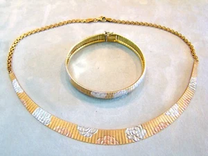 JCM Jacmel Mauritius Sterling Silver Tri Gold Vermeil Rose Necklace Bracelet Set - Picture 1 of 8