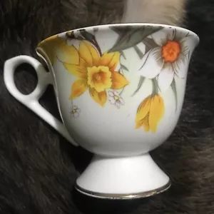 Gracie Bone China Footed Tea Cup And Saucer Yellow, White, And Purple Flowers - Picture 1 of 7