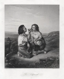 Kinder: Der Labtrunk. Originaler Stahlstich, gestochen von Payne um 1850 - Bild 1 von 1