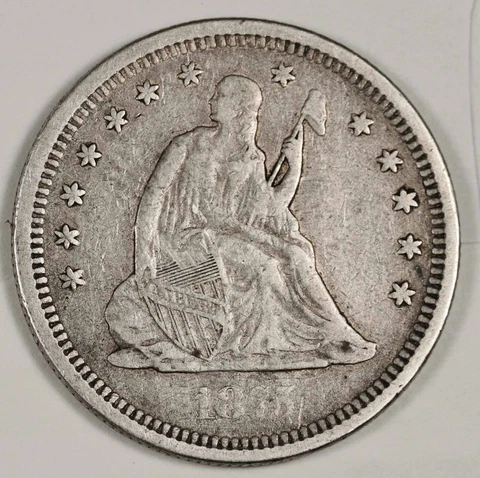 1875-s Liberty Seated Quarter.  VF.  177851 Cover