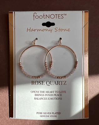FootNOTES  Harmony Stone Rose Quartz Silver Plated  Hoop Earrings NWT 1 1/2" - Image 1 of 4