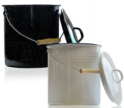 Emailleeimer Email Emaille Eimer feuerfest Mettall Ascheeimer 12l mit Deckel 1A - Bild 1 von 4