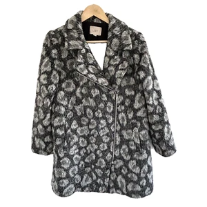 LOFT Coat MP M Medium Petite Leopard Animal Print Asymmetric Zipper Wool Blend * - Picture 1 of 7