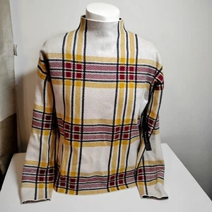 💛❤️Tahari gelb rot schwarz weiß kariert Langarm Stehkragen Pullover weich Neu mit Etikett - Bild 1 von 9