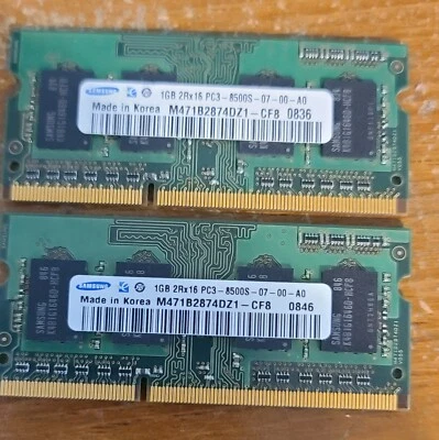 SAMSUNG 2GB M471B2874DZ1-CF8 PC3-8500 DDR3 Laptop Memory Kit 2x1GB - Image 1 of 2