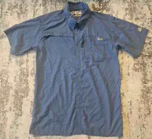 Drake Performance Fishing Shirt S/S Button Down Vented Blueish Medium Pockets - Bild 1 von 5