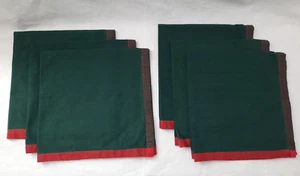 Set of 6 Crate & Barrel Napkins ~ Green with Red Borders & Stitching 100% Cotton - Picture 1 of 10