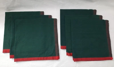 Set of 6 Crate & Barrel Napkins ~ Green with Red Borders & Stitching 100% Cotton - Image 1 of 4