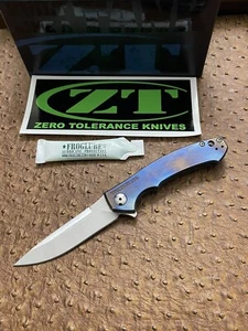 Zero Tolerance Sinkevich 0450 Flipper Custom ANO Blue Titanium Knife SN2258 Mint - Picture 1 of 7