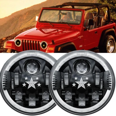 2x 7" inch Round Star LED Headlights Halo DRL Lamp For Jeep Wrangler JK LJ TJ CJ - Image 1 of 4