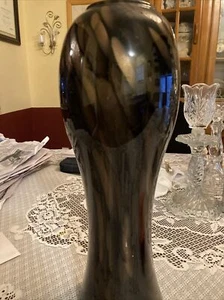 Vtg Marble Eye Art Vase Black/Gold Metalic Glaze 16” Inches Tall 6” Inches Wide - Picture 1 of 9