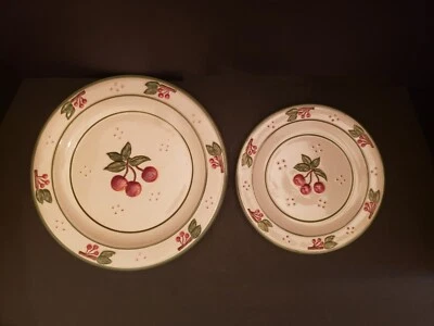 Cracker Barrel Red Cherry Cream Ceramic Platters Plates Dishes - Image 1 of 4