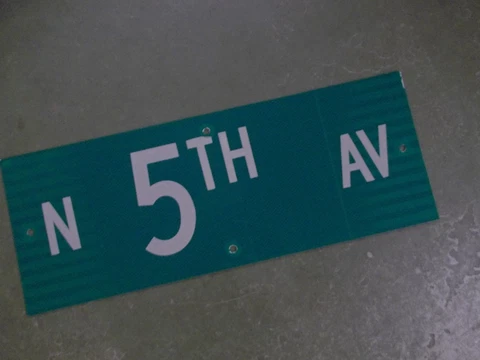 Vintage ORIGINAL N 5TH AV Street Sign 24' X 9" White on Green Cover