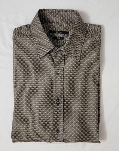 Camicia Gucci uomo maniche lunghe cotone motivo tonale kaki taglia 17 5US 44IT