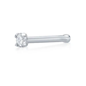 20 Gauge 14K White Gold Straight Bone Nose Stud with .025 Carat Diamond - Picture 1 of 12