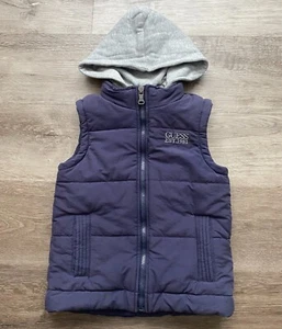 Boy's Youth Guess Jeans Navy / Gray Hooded Puffer Vest Size L(7) - Picture 1 of 5