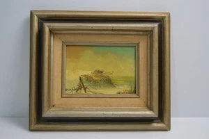 Vintage Painting Ocean Beach Surf Seagulls Seaside Fence Signed Muted Colors - Picture 1 of 13