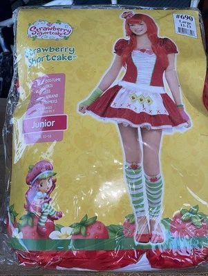 Strawberry Shortcake Costume w Dress Hat Headband Leg Warmers Jr Large 11-13 - Image 1 of 4