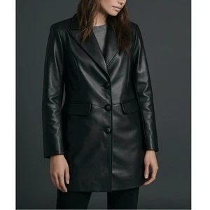 Anthropologie Avec Les Filles Faux Leather Three Button Long Blazer Jacket - Picture 1 of 6