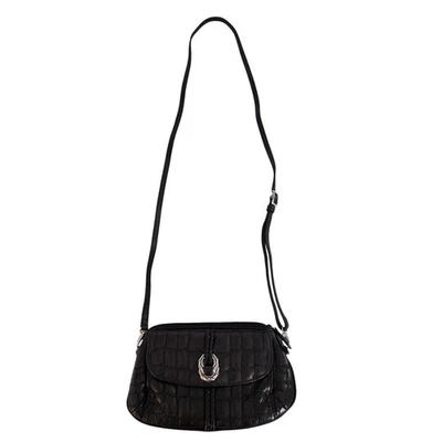 Brighton Black Leather Croc Embossed Small Crossbody Shoulder Bag Purse - Image 1 of 4