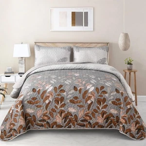 Brown Floal Quilt Set Queen Size, 3 Pieces Bedspread Coverlet Set for All Sea... - Picture 1 of 6