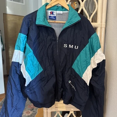 Champion USA Hombre Grande Vintage SMU Atlética Cremallera Retro Chaqueta Con Malla  Foto 1 de 4