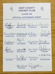 Hand Signed A4 Sheet - Kent County Cricket Club 1993 - 21 signatures - Picture 1 of 1