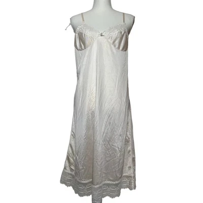 Camisón Clásico Coleccionable Vintage Vestido Sin Mangas Borde de Encaje Satinado Talla 38 Foto 1 de 4