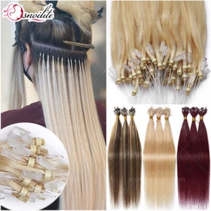 THICK 14"-24" Micro Ring Loop Tips Remy Human Hair Extensions Full Head 200S 1G - Picture 1 of 60
