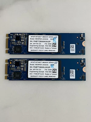 2 pcs Intel Optane Memory SSD M.2 2280 32GB MEMPEK1J032GAL PCIe 3.0 3D Xpoint - Image 1 of 4