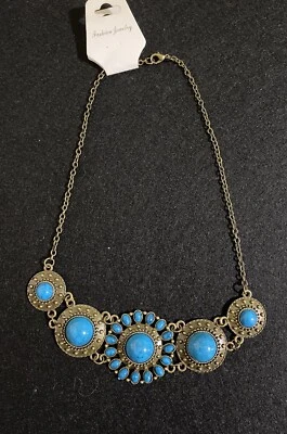 Collar de joyería de moda. Collar llamativo color turquesa tono bronce Foto 1 de 4