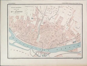 Early Map of St. Louis from Atlas Universel, Circa 1850 - Picture 1 of 3