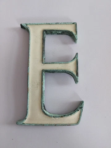 Vintage bronze & enamel letter  'E' off white 4inch shop sign Cover