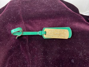Ralph Lauren~Green Leather Brass Gold Plated Hang Tag Luggage Belt Purse Tote - Picture 1 of 5