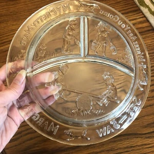 Nursery Rhyme Glass See-Saw Margery Daw My Pretty Maid Divided Plate Clear - Picture 1 of 18