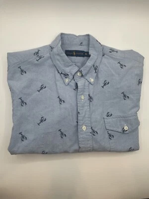 Ralph Lauren 男式衬衫 XL 蓝色多层龙虾印花短袖纽扣 — 第 1/4 张图片