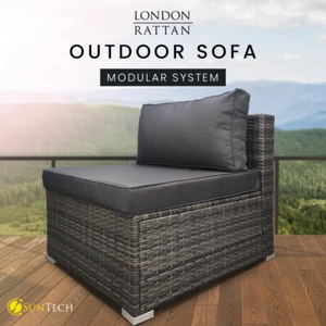 LONDON RATTAN Outdoor Sofa Lounge Wicker 1 Seater Furniture Modular Patio Garden - Picture 1 of 8
