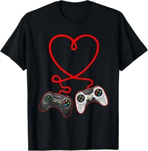 Video Gamer Valentines Day T Shirt With Controllers Heart T-Shirt Hoodie - Picture 1 of 18