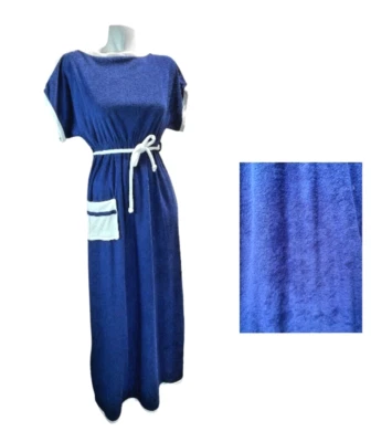 Vintage Gilead Nightgown Women S Blue Plush Terry Short Sleeve Empire Waist Slit - Image 1 of 4