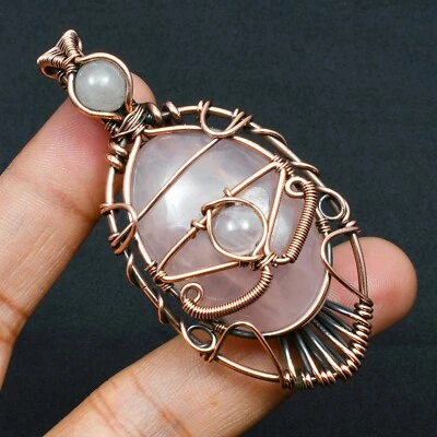 Rose Quartz Gemstone Handmade Wire Wrapped Evil Eye Pendant Jewelry CCP 100 - Image 1 of 4