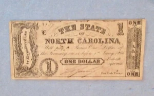 Billete de 1 dólar del estado de Carolina del Norte, 1862. - Imagen 1 de 2