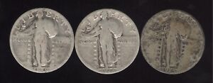 Lot of 3 Standing Liberty Quarters 1925, 1928 S, and 1929 90% Silver