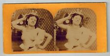 Stereoview photo stereo card early burlesque queen nude woman original old 1880s