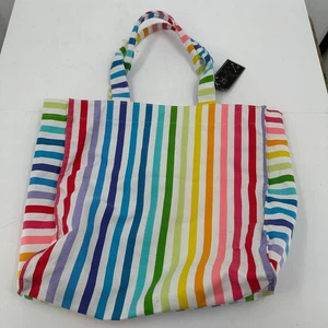 Bolso de Mano Twig & Arrow Mujer Arco Iris Rayas Ligero Lona Playa - Imagen 1 de 8