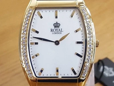 Para Hombres NUEVO Reloj de Vestir Adornado Delgado Dorado Tonneau Royal London Caballeros Cuero Foto 1 de 4