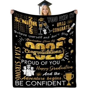 2025 Graduation Throw Blanket 50x60 - Gift for Her Him, Class of 2025 Decor - Picture 1 of 7