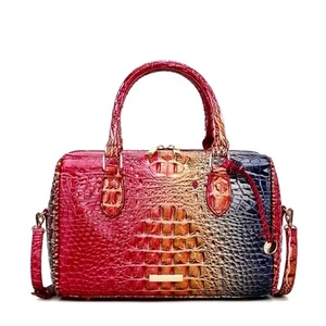 Crocodile Embossed Boston Top Handle bag Red Yellow Blue - Picture 1 of 5