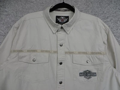 Camisa Harley-Davidson Para Hombre XL Beige Abotonada Manga Larga Barra Escudo Logo Algodón Foto 1 de 4