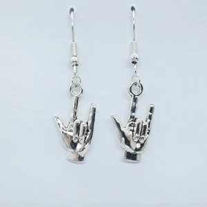 USA Verkäufer Rock auf Zeichen Symbol Ohrringe & Halskette Set Schmuck Zinklegierung NEU - Bild 1 von 7