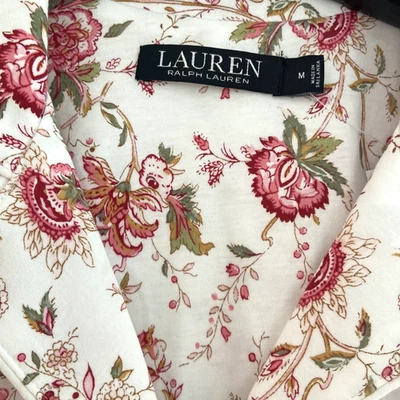 NWT Lauren Ralph Lauren CREAM/PINK/GREEN TAPESTRY FLORAL FLANNEL Pajama Set M - Image 1 of 4